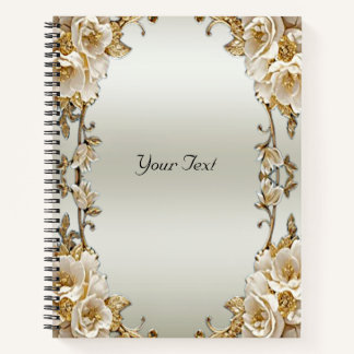 ゴールドオーナメントホワイトフラワーノートブック ノートブック