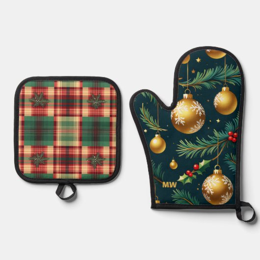 ゴールドオーナメント クリスマス 鍋つかみ&鍋敷きセット (正面)