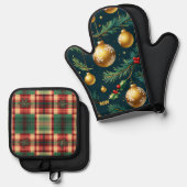 ゴールドオーナメント クリスマス 鍋つかみ&鍋敷きセット (正面/裏面)