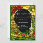 ゴールドオーナメント グリーンピン クリスマスパーティー 招待状 (正面)