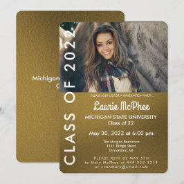 ゴールドカスタムフォト卒業おめでとう招待状 招待状