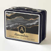 ゴールドカスタムモノグラム名前ラグジュアリー メタルランチボックス (裏面)