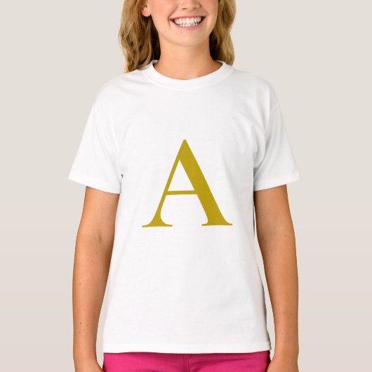 ゴールドカラーのカスタムモノグラムイニシャルレター Tシャツ (正面)
