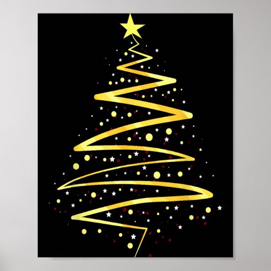 ゴールドカラーのクリスマスツリー デザイン ポスター (正面)