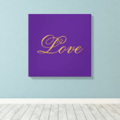ゴールドカラーのスクリプトラブパープルカリグラフィー キャンバスプリント (インサイチュ (ウッドフロア))