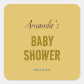ゴールドカラーのモダンでミニマルなベビーシャワー スクエアシール (正面)