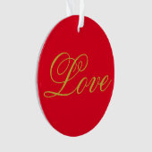 ゴールドカラースクリプトレッドラブウェディングカリグラフィー オーナメント (正面)