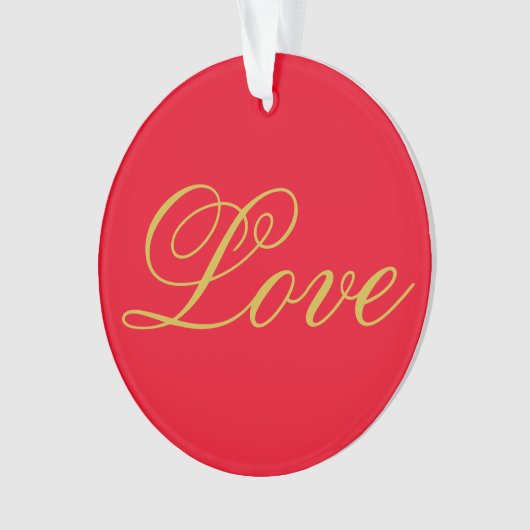 ゴールドカラースクリプトレッドラブウェディングカリグラフィー オーナメント (正面)