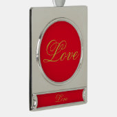 ゴールドカラースクリプトレッドラブウェディングカリグラフィー シルバープレートバナーオーナメント (右)