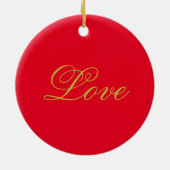 ゴールドカラースクリプトレッドラブウェディングカリグラフィー セラミックオーナメント (裏面)