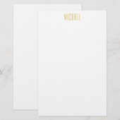 ゴールドカラープロフェッショナルトレンディミニマリストネーム 便箋 (正面/裏面)