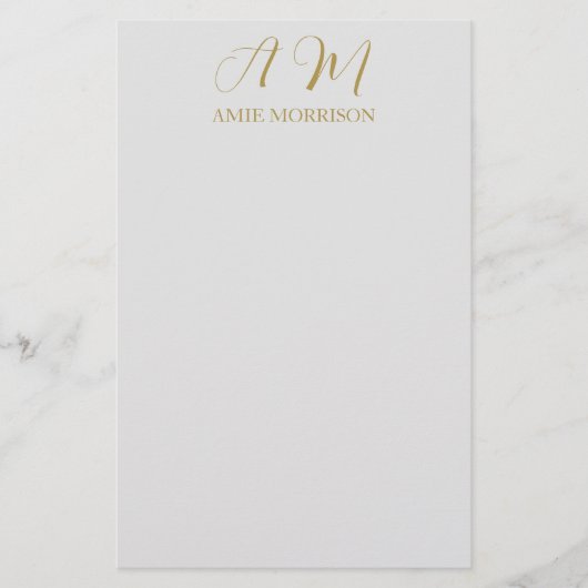 ゴールドカラーモノグラムイニシャルネームカリグラフィー 便箋 (正面)