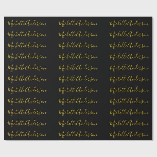 ゴールドカラー ブラック モダン ミニマリスト 手書き ネーム ラッピングペーパー (フラット)