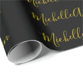 ゴールドカラー ブラック モダン ミニマリスト 手書き ネーム ラッピングペーパー (ロールコーナー)