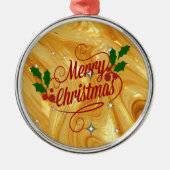 ゴールドカラー、メリークリスマス、 メタルオーナメント (正面)