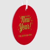 ゴールドカラー 赤 ハッピー・ニュー・イヤー メリー・クリスマス オーナメント (正面)