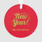 ゴールドカラー 赤 ハッピー・ニュー・イヤー メリー・クリスマス オーナメント (裏面)