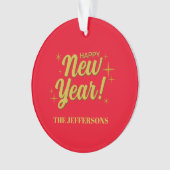 ゴールドカラー 赤 ハッピー・ニュー・イヤー メリー・クリスマス オーナメント (正面)