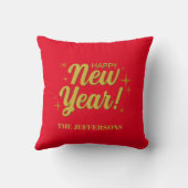 ゴールドカラー 赤 ハッピー ニュー イヤー メリー クリスマス クッション (裏面)