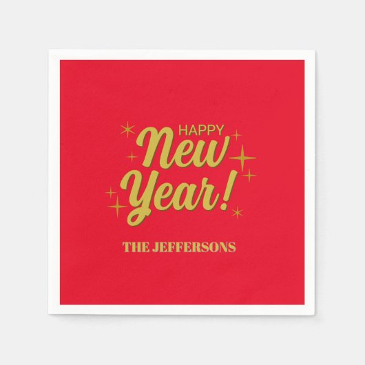 ゴールドカラー 赤 ハッピー・ニュー・イヤー メリー・クリスマス スタンダードカクテルナプキン (正面)