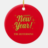 ゴールドカラー 赤 ハッピー ニュー イヤー メリー クリスマス セラミックオーナメント (裏面)