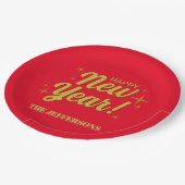 ゴールドカラー 赤 ハッピー・ニュー・イヤー メリー・クリスマス ペーパープレート (アングル)