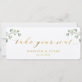 ゴールドカリグラフィーグリーン 席に着席 トップカード 招待状 (裏面)