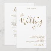 ゴールドカリグラフィーハートスクリプトQRコードウェディング 招待状 (正面/裏面)