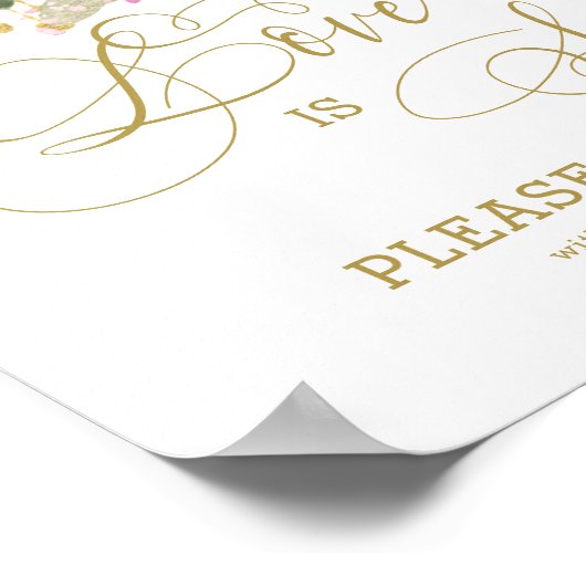 ゴールドカリグラフィーピンクフラワーラブイズスウィートポスター ポスター (角)