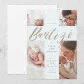 ゴールドカリグラフィーフォトコラージュ 赤ちゃんバウティゾー クロス 招待状 (正面/裏面)