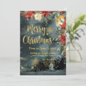 ゴールドカリグラフィー森のホリデー クリスマスカード 招待状 (スタンド正面)