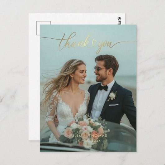 ゴールドカリグラフィー結婚式写真感謝ポストカード ポストカード (正面/裏面)