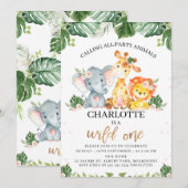 ゴールドカリグラフィー サファリ ワイルドワン バースデー 招待状 (正面/裏面)