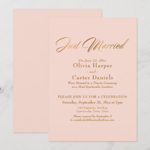 ゴールドカリグラフィー 結婚しました ブッシュピンクの披露宴 招待状