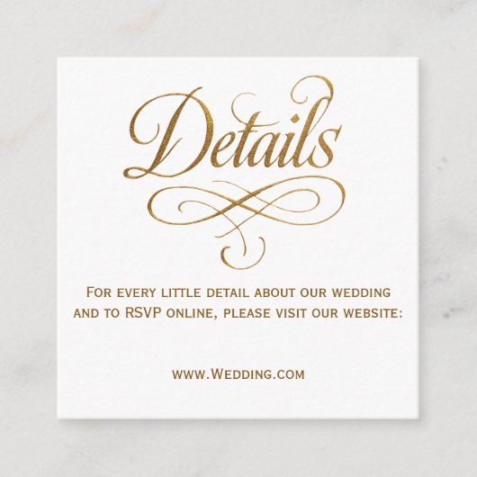 ゴールドカリグラフィーQR結婚式詳細カード エンクロージャーカード (正面)