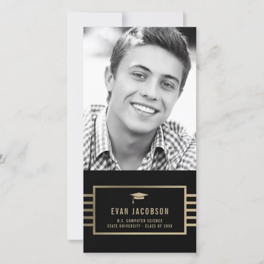 ゴールドキャップ カラー編集可能 卒業写真カード 案内状 (正面)