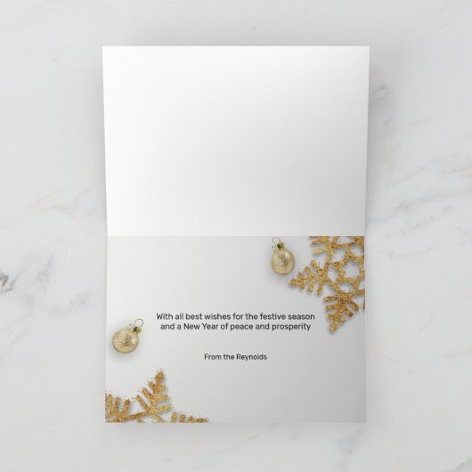 ゴールドギフトボックス クリスマスボール ゴールドスノーフレーク カード (内部)