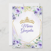 ゴールドクラウンとパープルの花のキンセアニエラ 招待状 (裏面)
