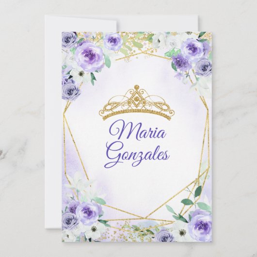 ゴールドクラウンとパープルフラワーのキンセアニエラ 招待状 (裏面)