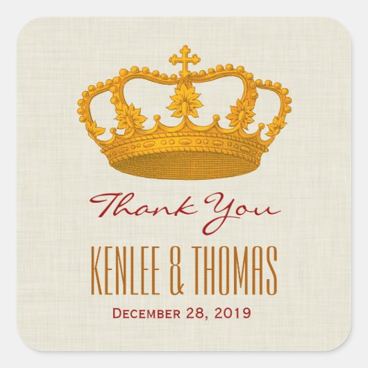 ゴールドクラウンサンキュー新郎新婦の結婚式V27 スクエアシール (正面)