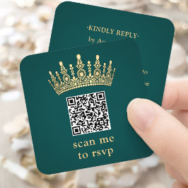 ゴールドクラウン ダークグリーン キンセañera スキャンしてQRコードでRSVP エンクロージャーカード