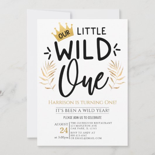 ゴールドクラウン 我らの小さな野生児 1歳の誕生日 招待状 (正面)
