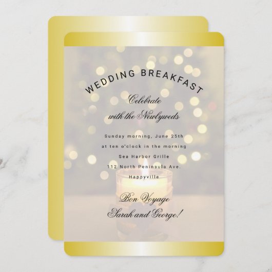 ゴールドクリスマスキャンドルウェディングブレックファスト招待状 招待状 (正面/裏面)