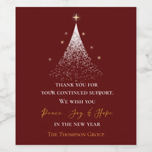 ゴールドクリスマスツリー感謝メッセージ 法人用 ワインラベル (シングルラベル)