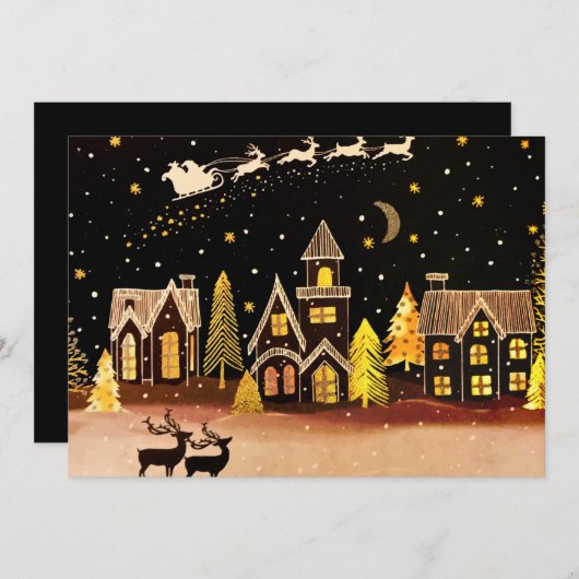 ゴールドクリスマスビレッジ 鹿のいる冬の夜 シーズンカード (正面/裏面)