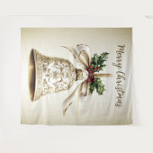 ゴールドクリスマスベル輝く星緑の葉 タペストリー (正面(横))