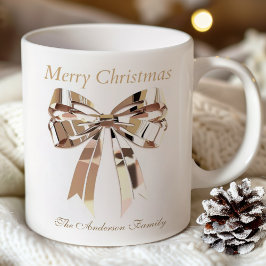 ゴールドクリスマスリボンマグ | お名前入り コーヒーマグカップ