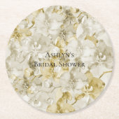 ゴールドクリーム蘭の花 ブライダルシャワー ラウンドペーパーコースター (正面)