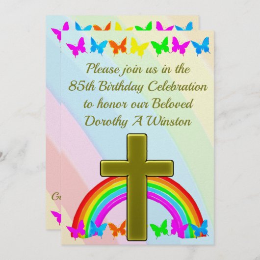 ゴールドクロスとバタフライ 85歳の誕生日招待状 招待状 (正面/裏面)