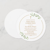 ゴールドクロス水彩の葉　初めての聖体拝領 招待状 (正面/裏面)